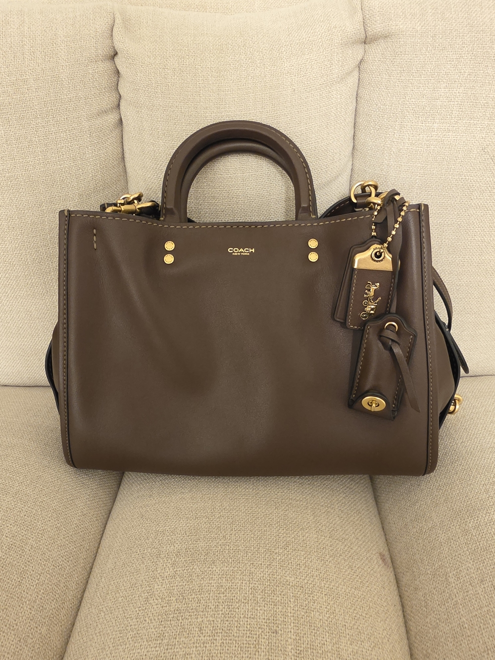 COACH Brown Leather Structured Satchel with Gold Hardware